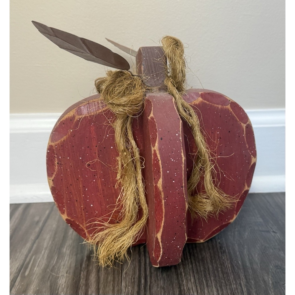 Fall Decor Red‎ Wood Pumpkin Seasonal Country Farmhouse Harvest Shelf Sitter